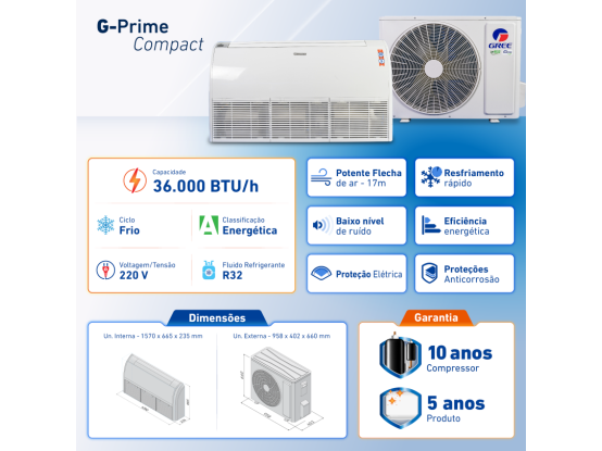 Produto Ar-Condicionado Piso Teto Inverter 36.000 BTUs Gree G-Prime Compact R-32 Frio 220v Monofásico